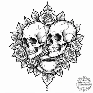 Tattoo sketch a 'coffee cup' on one, a 'coffe... - эскиз тату (№1752658391_0, 16.07.2025 09:33) — tattoo-photo.ru