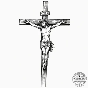 Crucifixion, tattoo drawing outline, minimali... - эскиз тату (№1752658468_0, 16.07.2025 09:34) — tattoo-photo.ru