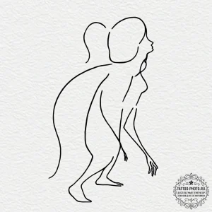 A minimalist tattoo of the "it follows" creat... - эскиз тату (№1752659029_0, 16.07.2025 09:43) — tattoo-photo.ru