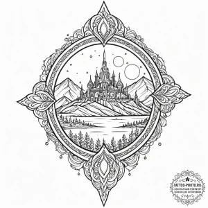 A sketch of the citadel from mass effect., in... - эскиз тату (№1752659508_0, 16.07.2025 09:51) — tattoo-photo.ru