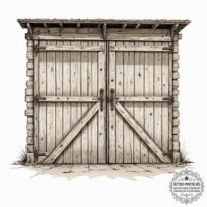 A shot of an old, weathered barn door with a... - эскиз тату (№1752660444_0, 16.07.2025 10:07) — tattoo-photo.ru