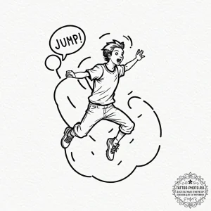 Tattoo sketch a pixel art character jumping o... - эскиз тату (№1752662631_0, 16.07.2025 10:43) — tattoo-photo.ru