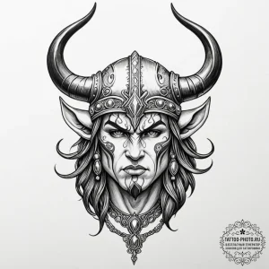 Tattoo sketch a fantasy barbarian's horned he... - эскиз тату (№1752663022_0, 16.07.2025 10:50) — tattoo-photo.ru