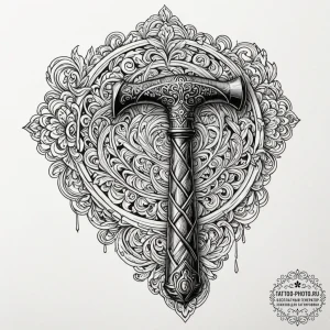 The worn, wooden handle of a well-used hammer... - эскиз тату (№1752663419_0, 16.07.2025 10:56) — tattoo-photo.ru