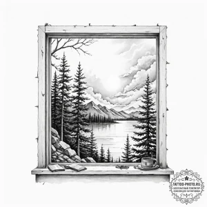 Tattoo sketch a small, stylized window lookin... - эскиз тату (№1752664464_0, 16.07.2025 11:14) — tattoo-photo.ru
