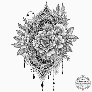 Tattoo sketch a delicate, intricate lace patt... - эскиз тату (№1752664946_0, 16.07.2025 11:22) — tattoo-photo.ru