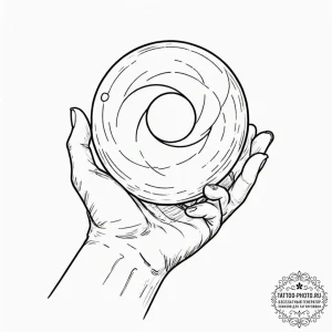 Tattoo design a hand holding a glowing orb of... - эскиз тату (№1752665228_0, 16.07.2025 11:27) — tattoo-photo.ru