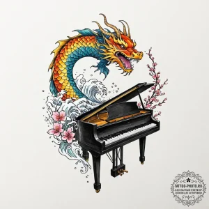 A person playing a grand piano in an empty co... - эскиз тату (№1752665537_0, 16.07.2025 11:32) — tattoo-photo.ru
