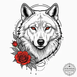 The intense, focused gaze of a wolf in a snow... - эскиз тату (№1752667654_0, 16.07.2025 12:07) — tattoo-photo.ru