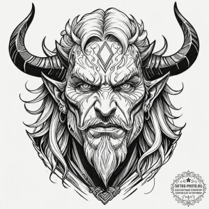 Tattoo design: a portrait of svarog, his face... - эскиз тату (№1752667887_0, 16.07.2025 12:11) — tattoo-photo.ru