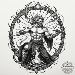 Tattoo sketch: svarog depicted as a celestial... - эскиз тату (№1752670017_0, 16.07.2025 12:46) — tattoo-photo.ru