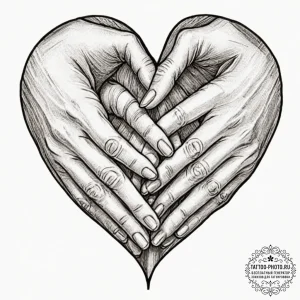 Tattoo design a heart made of two hands gentl... - эскиз тату (№1752673006_0, 16.07.2025 13:36) — tattoo-photo.ru