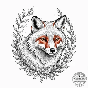 A red fox cautiously peeking out from behind... - эскиз тату (№1752675463_0, 16.07.2025 14:17) — tattoo-photo.ru