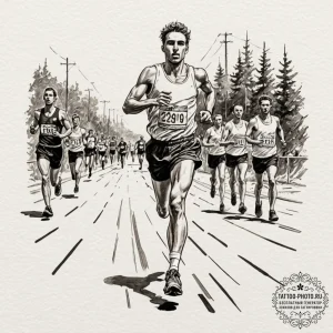 Tattoo design a marathon runner crossing the... - эскиз тату (№1752676259_0, 16.07.2025 14:30) — tattoo-photo.ru