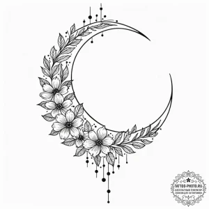 Tattoo design a crescent moon with a hidden c... - эскиз тату (№1752676418_0, 16.07.2025 14:33) — tattoo-photo.ru