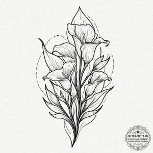 Calla lilies, tattoo drawing outline, on a cl... - эскиз тату (№1752676655_0, 16.07.2025 14:37) — tattoo-photo.ru