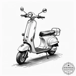 A modern, electric scooter parked on a city s... - эскиз тату (№1752678555_0, 16.07.2025 15:09) — tattoo-photo.ru