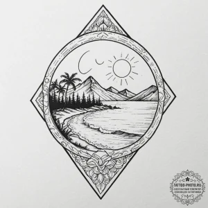 Pacific, ink illustration for tattoo, linewor... - эскиз тату (№1752679179_0, 16.07.2025 15:19) — tattoo-photo.ru