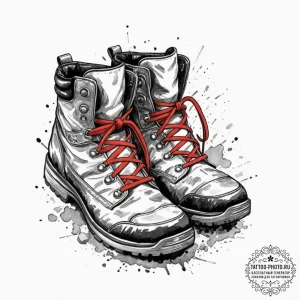 Tattoo sketch a pair of hiking boots, one on... - эскиз тату (№1752679334_0, 16.07.2025 15:22) — tattoo-photo.ru