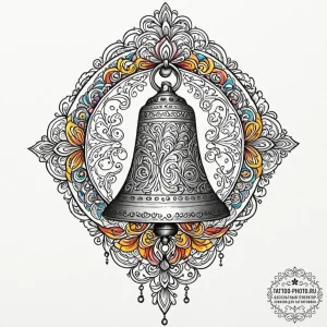 Bell, ink illustration for tattoo, on a clean... - эскиз тату (№1752680974_0, 16.07.2025 15:49) — tattoo-photo.ru
