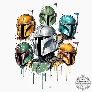 13. a "flash sheet" of mandalorian helmets: b... - эскиз тату (№1752681284_0, 16.07.2025 15:54) — tattoo-photo.ru