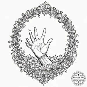 A hand reaching out to touch the surface of w... - эскиз тату (№1752681518_0, 16.07.2025 15:58) — tattoo-photo.ru