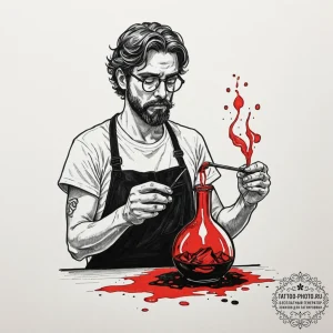 A glassblower shaping molten glass., tattoo s... - эскиз тату (№1752681986_0, 16.07.2025 16:06) — tattoo-photo.ru