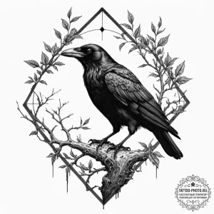 Tattoo sketch: a stylized crow or raven perch... - эскиз тату (№1752682295_0, 16.07.2025 16:11) — tattoo-photo.ru