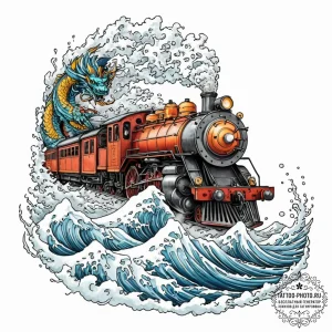 A powerful steam locomotive chugging through... - эскиз тату (№1752682373_0, 16.07.2025 16:12) — tattoo-photo.ru