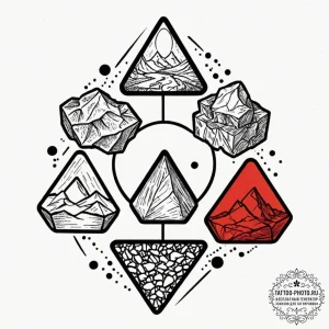 A linework tattoo of the four elemental stone... - эскиз тату (№1752683080_0, 16.07.2025 16:24) — tattoo-photo.ru
