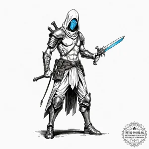 A sketch of a fremen warrior in a stillsuit,... - эскиз тату (№1752683718_0, 16.07.2025 16:35) — tattoo-photo.ru