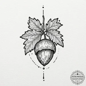 A minimalist tattoo of a single, perfect oak... - эскиз тату (№1752683957_0, 16.07.2025 16:39) — tattoo-photo.ru