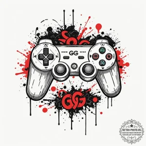Tattoo design a gaming controller with a "gg"... - эскиз тату (№1752684197_0, 16.07.2025 16:43) — tattoo-photo.ru