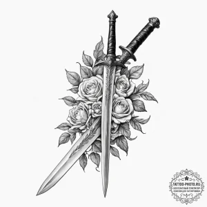 Sword, tattoo flash sheet design, realistic b... - эскиз тату (№1752684589_0, 16.07.2025 16:49) — tattoo-photo.ru
