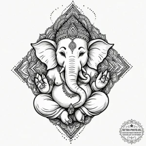 Ganesha, artistic tattoo sketch, on a clean w... - эскиз тату (№1752684914_0, 16.07.2025 16:55) — tattoo-photo.ru