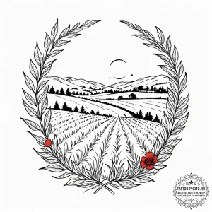 Tattoo design: a landscape of fertile fields... - эскиз тату (№1752685889_0, 16.07.2025 17:11) — tattoo-photo.ru