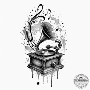 Tattoo design a small, classic phonograph wit... - эскиз тату (№1752686710_0, 16.07.2025 17:25) — tattoo-photo.ru