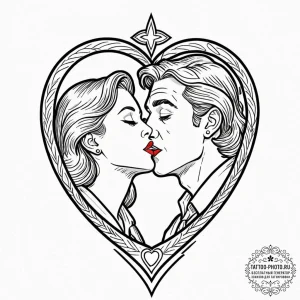 Kiss, tattoo sketch design, on a clean white... - эскиз тату (№1752687285_0, 16.07.2025 17:34) — tattoo-photo.ru