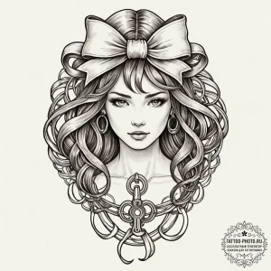Tattoo design a lock of hair tied with a ribb... - эскиз тату (№1752687449_0, 16.07.2025 17:37) — tattoo-photo.ru