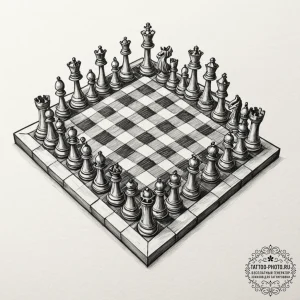 Tattoo sketch a stylized chessboard as a batt... - эскиз тату (№1752687529_0, 16.07.2025 17:38) — tattoo-photo.ru