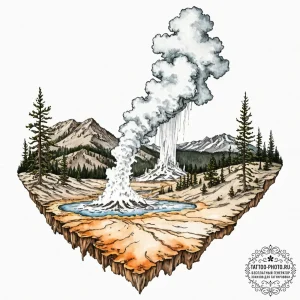 The geysers of yellowstone national park erup... - эскиз тату (№1752687614_0, 16.07.2025 17:40) — tattoo-photo.ru