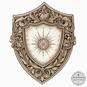 Tattoo sketch a stylized shield with a specif... - эскиз тату (№1752687856_0, 16.07.2025 17:44) — tattoo-photo.ru