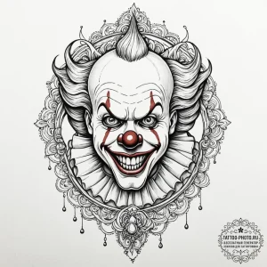 A neo-traditional tattoo of the clown from cl... - эскиз тату (№1752688177_0, 16.07.2025 17:49) — tattoo-photo.ru
