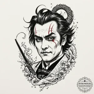 A trash polka portrait of sweeney todd, the d... - эскиз тату (№1752688505_0, 16.07.2025 17:55) — tattoo-photo.ru