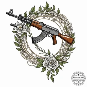 Ak-47 machine gun, concept art for tattoo, on... - эскиз тату (№1752689240_0, 16.07.2025 18:07) — tattoo-photo.ru