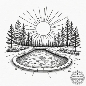 An empty, sun-drenched swimming pool in late... - эскиз тату (№1752689484_0, 16.07.2025 18:11) — tattoo-photo.ru