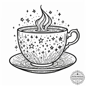 Tattoo sketch a teacup overflowing with a sta... - эскиз тату (№1752689647_0, 16.07.2025 18:14) — tattoo-photo.ru