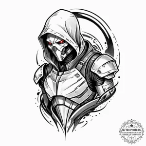 A trash polka design of a reaper from mass ef... - эскиз тату (№1752690137_0, 16.07.2025 18:22) — tattoo-photo.ru