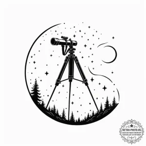 A person looking through a telescope at the n... - эскиз тату (№1752691033_0, 16.07.2025 18:37) — tattoo-photo.ru