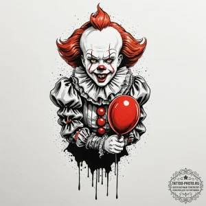 A trash polka tattoo of pennywise the dancing... - эскиз тату (№1752692977_0, 16.07.2025 19:09) — tattoo-photo.ru